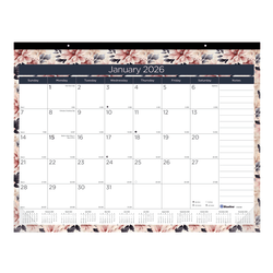 2026 Blueline® Colorful Monthly Desk Pad Calendar, 22" x 17", Floral, January To December, C194128