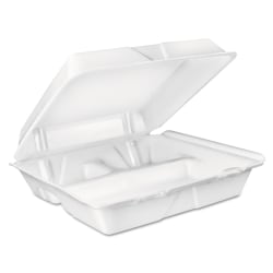 Dart® 3-Compartment Foam Carryout Food Containers, 8 Oz, White, Pack Of 200 Containers