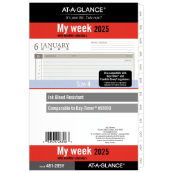 2025 AT-A-GLANCE® Weekly/Monthly Planner Refill, 5-1/2" x 8-1/2", Traditional, January 2025 To December 2025, 481-285Y