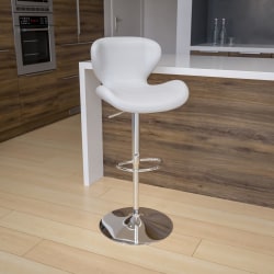 Flash Furniture Contemporary Adjustable Height Vinyl Barstool with Curved Back and Chrome Base, White Vinyl