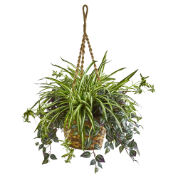 Nearly Natural 30"H Wandering Jew & Spider Artificial Plant With Hanging Basket, 30"H x 24"W x 24"D, Brown/Green