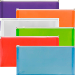 JAM Paper® Plastic Wallet Envelopes, #10, Zipper Closures, Assorted Colors, Pack Of 6 Envelopes