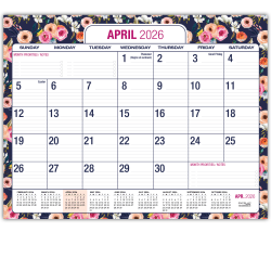 2026-2027 Excello Brands Academic Year Large Print Desk Pad Calendar, 22" x 17", Navy Floral, April To December, Total Qty 1