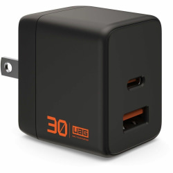 UAG SRGE (US) 30W 2 Port Wall Charger - Black - 30 W - United States - 120 V AC, 230 V AC Input - 5 V DC, 9 V DC, 12 V DC, 15 V DC, 20 V DC Output - 3 A - Black