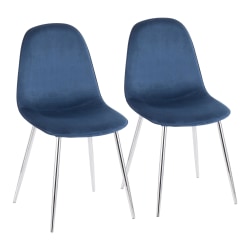 LumiSource Pebble Velvet Chairs, Blue/Chrome, Set Of 2 Chairs