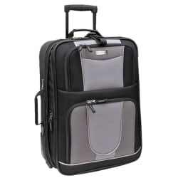 Overland Geoffrey Beene Polyester Expandable Upright Rolling Carry-On, 21"H x 7"W x 13-1/2"D, Black/Gray