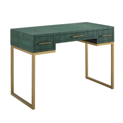 Southern Enterprises Carabelle 2-Drawer Faux Alligator 43"W Writing Desk With Keyboard Tray, Emerald/Gold