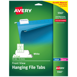 Avery® Printable Hanging File Folder Tabs, 1/5 Cut, White, Pack of 90 (5567)