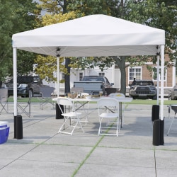 Flash Furniture Portable Tailgate/Event Tent Set-10'x10' Wheeled Pop Up Canopy Tent, 6-Foot Bi-Fold Table, 4 Folding Chairs, White