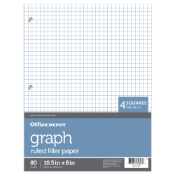 Office Depot® Brand Quadrille-Ruled Notebook Filler Paper, 8" x 10 1/2", White, Pack Of 80 Sheets