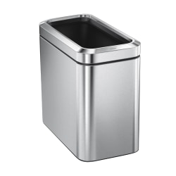 simplehuman Slim Open Top Mini Trash Can, 6.6 Gallons, 15.2"H x 8.7"W x 16.7"D, Rectangular, Brushed Stainless Steel