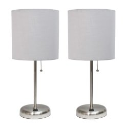 LimeLights Stick Lamps, 19-1/2"H, Gray Shade/Brushed Steel Base, Set Of 2 Lamps