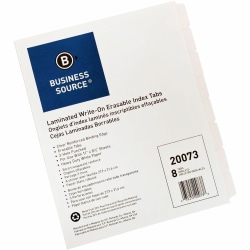 Business Source 8-Tab Indexes, 8-1/2" x 11", White/Mylar, Set of 8