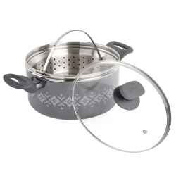 Spice by Tia Mowry Savory Saffron 3-Quart Aluminum Nonstick Dutch Oven With Stainless Steel Steamer And Lid, Charcoal