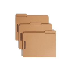 Smead® Kraft Reinforced Tab Fastener Folders, Letter Size, 1/3 Cut, Pack Of 50