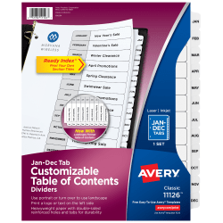 Avery® Ready Index® Jan-Dec Binder Dividers With Customizable Table of Contents, 8-1/2" x 11", 12 Tabs Per Set, Classic White, 1 Set