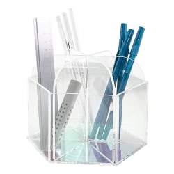 Realspace® Acrylic Spinning Desktop Organizer, 5"H x 6"W x 5-1/4"D, Clear/Iridescent