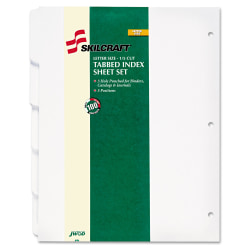 SKILCRAFT Loose-leaf Binder Index Sheet Set, 100x Divider(s), 5 Tab(s)/Set - 8.5" Dividerx 11" Divider, 3 Hole Punched, White Tab(s) - 100 / Box