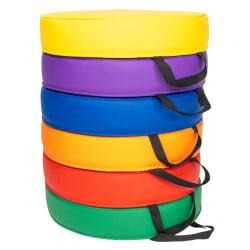 Bintiva Color Coded Vinyl Floor Cushions, 15" x 15" x 2", Round, Assorted, Set Of 6