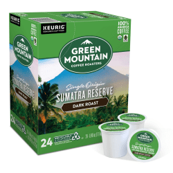 Green Mountain Coffee® Single-Serve Coffee K-Cup® Pods, Extra-Bold Roast, Fair Trade Organic Sumatran Reserve, Carton Of 24