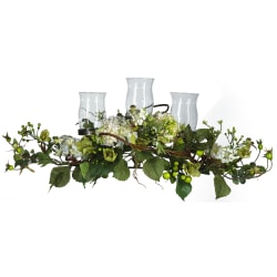 Nearly Natural Hydrangea Triple Candelabrum Centerpiece, 12-1/2"H x 28-1/2"W x 10"D, Cream