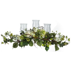 Nearly Natural Hydrangea Triple Candelabrum Centerpiece, 12-1/2"H x 28-1/2"W x 10"D, Cream