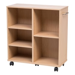 IRIS 26"H 5-Shelf Wide Rolling-Shelf, Light Brown, 596729