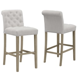 Glamour Home Aleen Bar Stools, Beige/Antique Wood, Set Of 2 Stools