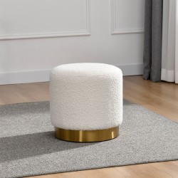 Glamour Home Bellini Bouclé Fabric Ottoman, 16-1/2"H x 16-1/2"W x 16-1/2"D, White/Gold