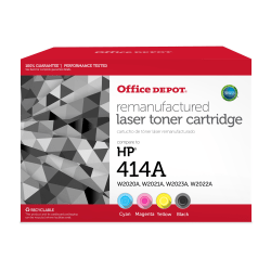 Office Depot® Brand Remanufactured Black, Cyan, Magenta, Yellow Toner Cartridge Replacement For HP 414A, W2020A, W2021A, W2023A, W2022A, Pack of 4