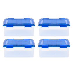 Iris Ultimate Weathertight Storage Boxes, 19-3/4"L x 16-3/16"W x 10-1/4"H, 30 Qt, Clear, Set Of 4 Boxes