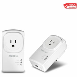 TRENDnet Powerline 500 AV Nano Adapter Kit With Built-In Outlet, White, TPL-407E2K