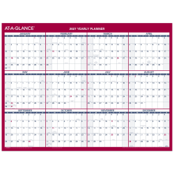 AT-A-GLANCE® 2027 Vertical Horizontal Reversible Erasable Yearly Wall Calendar, Small, 12" x 16"