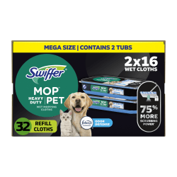 Swiffer Heavy Duty Mop Wet Multi-Surface Cloth Refills, Pack Of 32 Mop Cloths