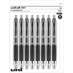 Uni-Ball 207 Gel Pens, Pack Of 8, Medium Point, 0.7 mm, Translucent Black Barrel, Black Ink