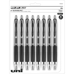 uniball™ 207 Gel Pens, Pack Of 8, Medium Point, 0.7 mm, Translucent Black Barrel, Black Ink