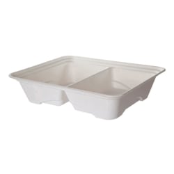 Eco-Products Vanguard Regalia Lined Sugarcane Half Pans, 2 Compartment, 3"H x 13"W x 10"D, White, Pack Of 200 Pans