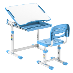 Mount-It! Kids Desk and Chair Set, Steel, White/Blue