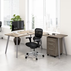WorkPro® Motiva 60"W Modern L-Shaped Office Desk With Rolling File Cabinet, Modern Hickory, Standard Delivery