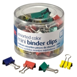 OIC® Binder Clips Tub, Mini Clips, 9/16", Assorted Colors, Pack Of 60