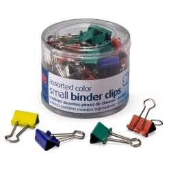 OIC® Binder Clips Tub, Small Clips, 3/4", Assorted Colors, Pack Of 36