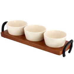 Wanda June Home 4-Piece Bamboo Tray And Condiment Server Set, 15", Golden Brown