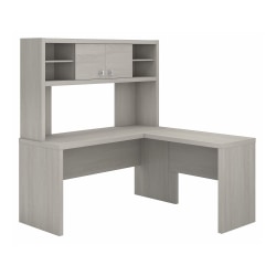 kathy ireland® Office by Bush Business Furniture Echo L Shaped Desk With Hutch, Gray Sand, Standard Delivery