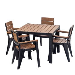 Inval Madeira 5-Piece 4-Seat Square Table And Chair Set, 29"H x 35"W x 35"D, Black/Teak Brown