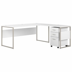 Bush Business Furniture Hybrid 72"W L-Shaped Corner Desk Table With Mobile File Cabinet, White, Standard Delivery