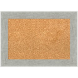 Amanti Art Rectangular Non-Magnetic Cork Bulletin Board, Natural, 29" x 21", Glam Linen Gray Plastic Frame