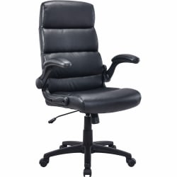 Lorell Colline Faux Leather High-Back Executive Office Chair With Flip Arms, Black