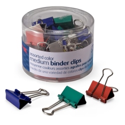 OIC® Binder Clips Tub, Medium Clips, 1 1/4", Assorted Colors, Pack Of 24