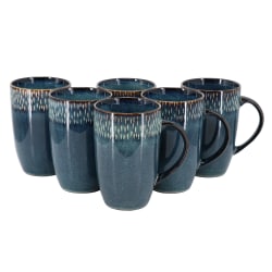 Meritage Jasper 6-Piece Stoneware Tall Latte Cup Set, 22 Oz, Cobalt