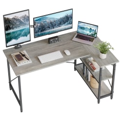 Bestier L-Shaped Corner Desk With Storage Shelf, 56"W, Light Retro Gray Oak